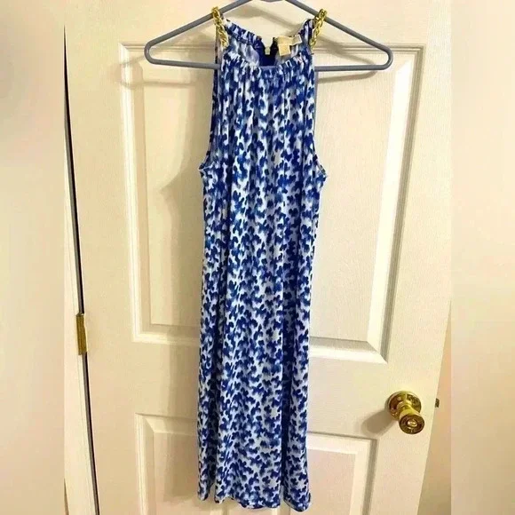 Stunning Michael Michael Kors Chain Halter Dress in Twilight Blue Size S - Picture 3 of 7